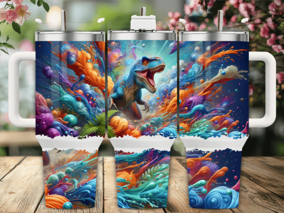 Abstract Colorful Dino Graphics for Tumbler Wraps