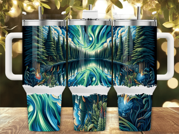 Aurora Campfire Lake 40oz Tumbler Wrap Graphics