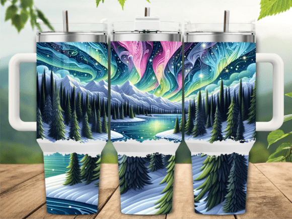 Aurora Snowy Mountain 40oz Tumbler Wrap Graphics