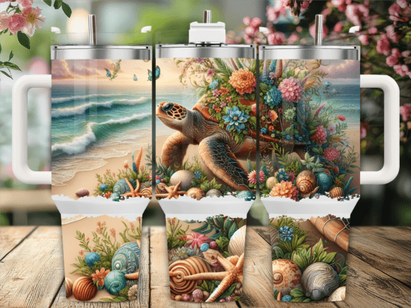 Beach Turtle Floral 40oz Tumbler Wrap: Graphics & Tumbler Wraps