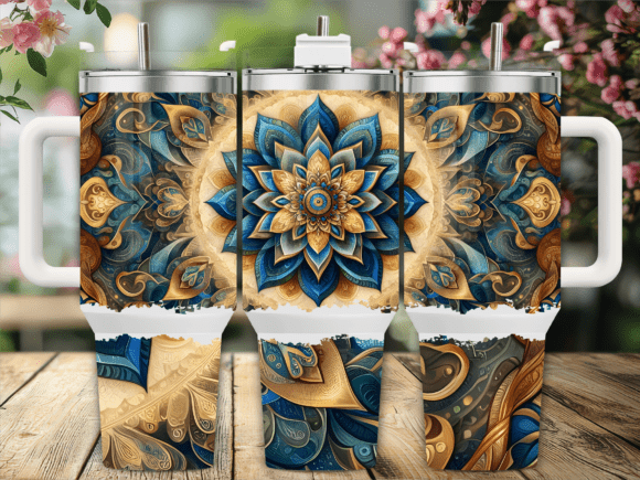 Blue Gold Lotus Tumbler Wraps Graphics Review