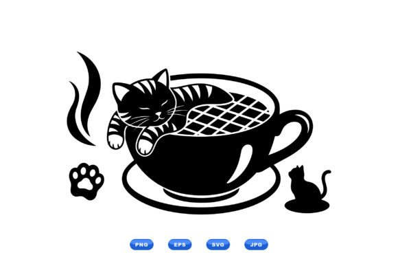 Cat in Coffee Cup SVG Designs for Crafts & Graphics