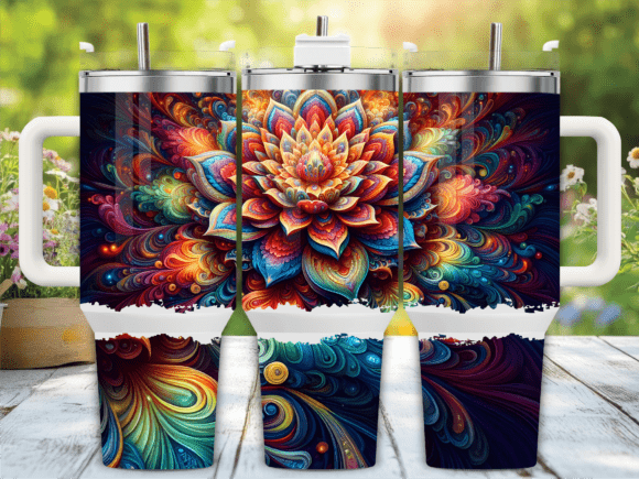 Colorful Floral Mandala 40oz Tumbler Graphics
