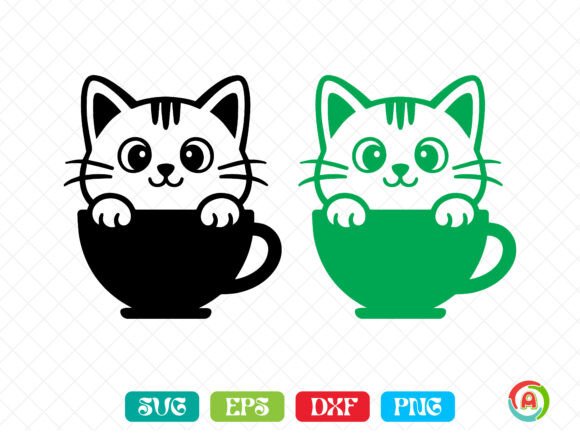 Cute Cat in Cup SVG: Graphics & T-Shirt Designs