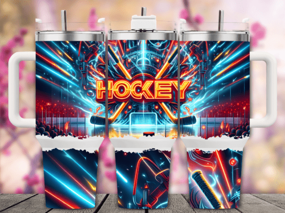 Fire Ice Hockey Neon 40oz Tumbler Wraps Graphics