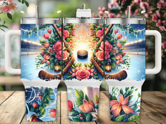Floral Hockey Sticks Tumbler Wrap Graphics