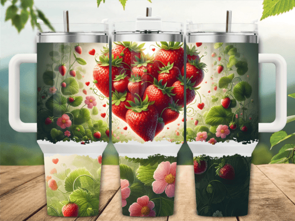 Floral Strawberry Heart Tumbler Wraps & Graphics