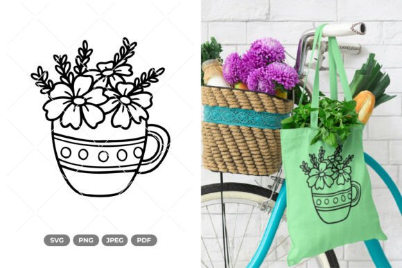 Flowers in a Cup SVG Clipart for Brand Graphics & Crafts
