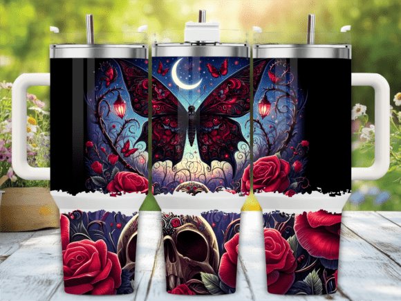 Gothic Butterfly Skull 40oz Tumbler Wraps Graphics
