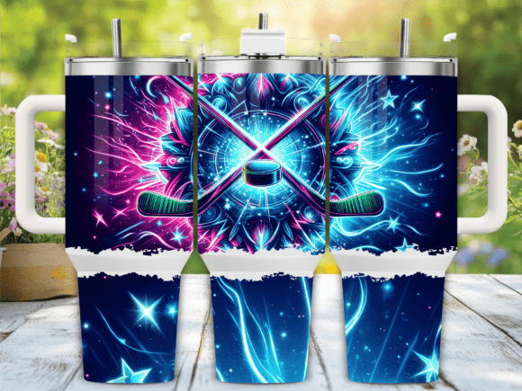 Neon Hockey Sticks Puck Tumbler Wraps Graphics