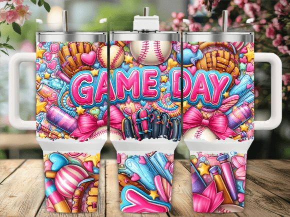 Pink Girly Baseball 40oz Tumbler Wrap Graphics