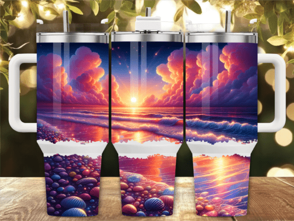 Purple Night Beach 40oz Tumbler Wrap Graphics