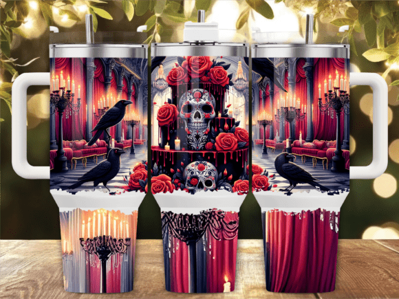 Raven Sugar Skull 40oz Tumbler Wrap Graphics for Tumbler Wraps