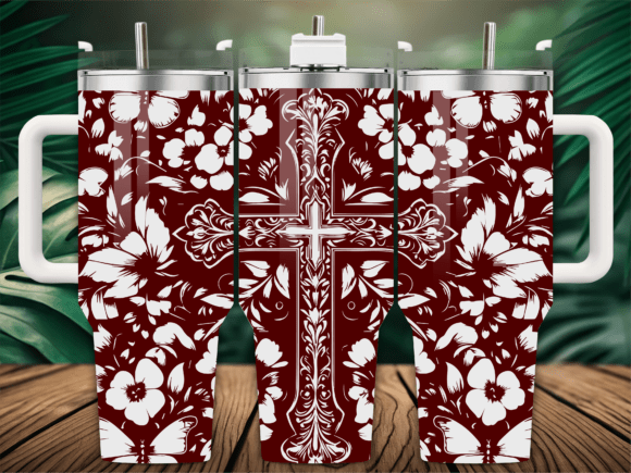 Religious Floral Cross Tumbler SVG for Graphics & Crafts
