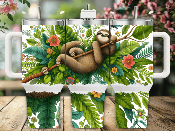 Sloth Leafy Branch 40oz Tumbler Wrap Graphics