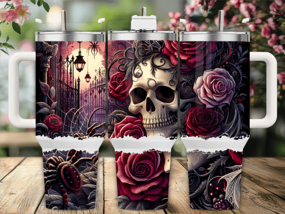 Spider Rose Skull 40oz Tumbler Wrap Graphics