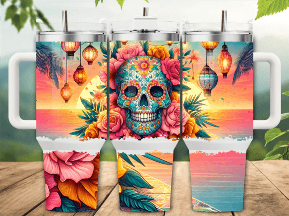 Sugar Skull Beach Graphics for Tumbler Wraps