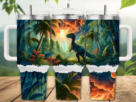 Sunset Jungle Dinosaur Graphics for Tumbler Wraps