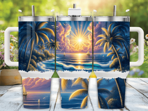 Tropical Palm Tree Sunset Graphics for Tumbler Wraps