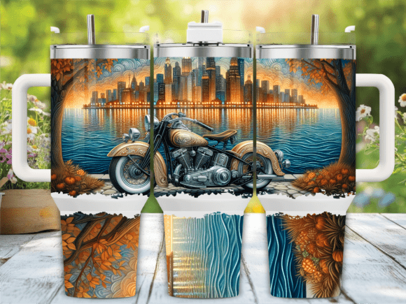 Vintage Motorcycle Skyline Graphics for Tumbler Wraps